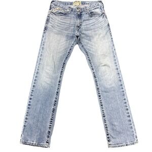 Ariat M5 Jeans Mens 34x36 Straight Fit Blue Denim Whiskering Stretch Cowboy